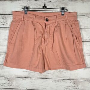 FREE PEOPLE Billie Chino Pleated Cotton Stretch Shorts Size 12 Pink Salmon NEW